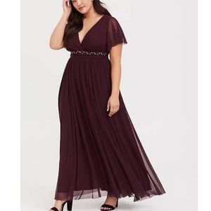 2X // Torrid Special Occasion Burgundy Purple Mesh Beaded Belt Gown